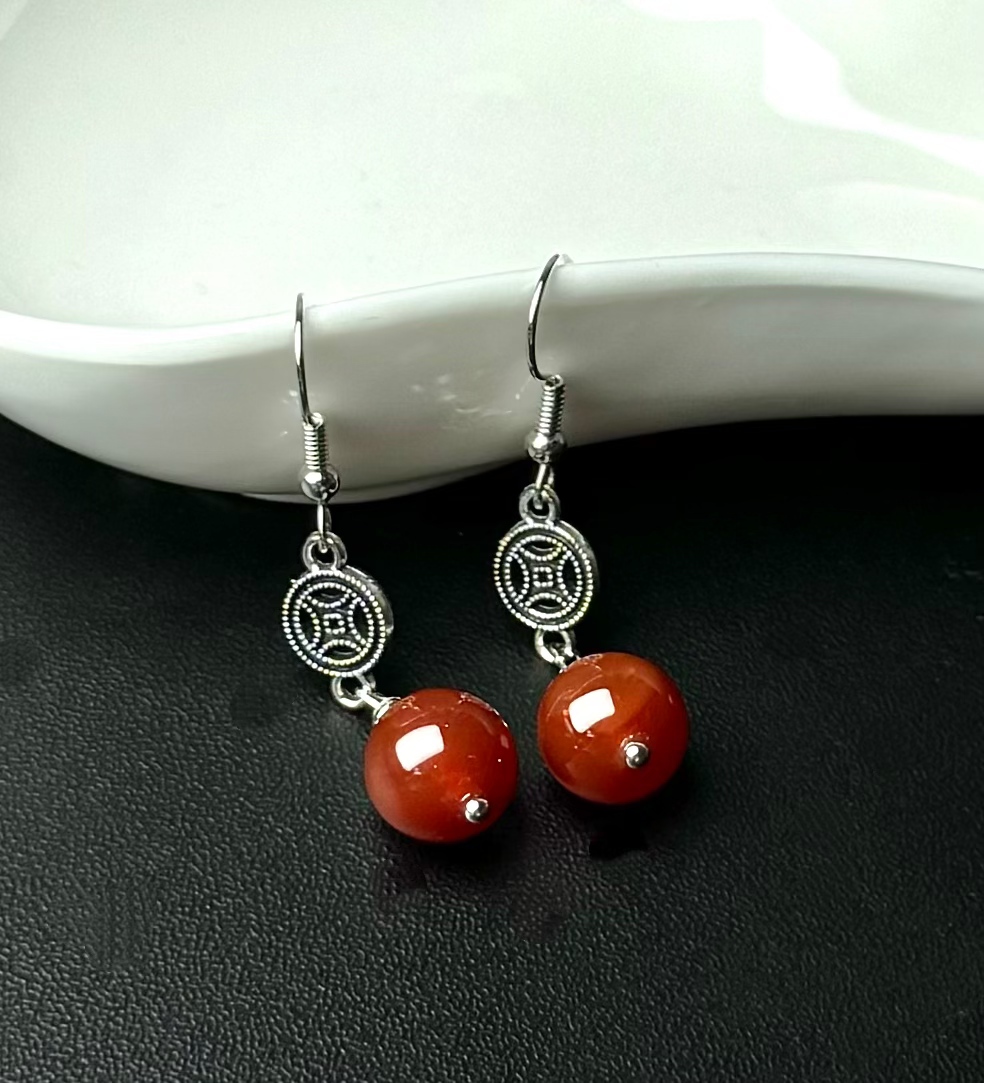 赤焰·老钱风南红耳坠