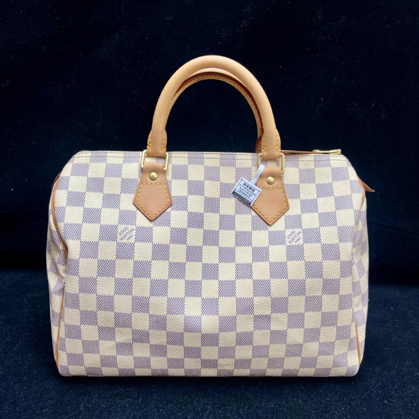 95新 LouisVuitton/路易威登 白棋盘格手拎款speedy30二奢包包