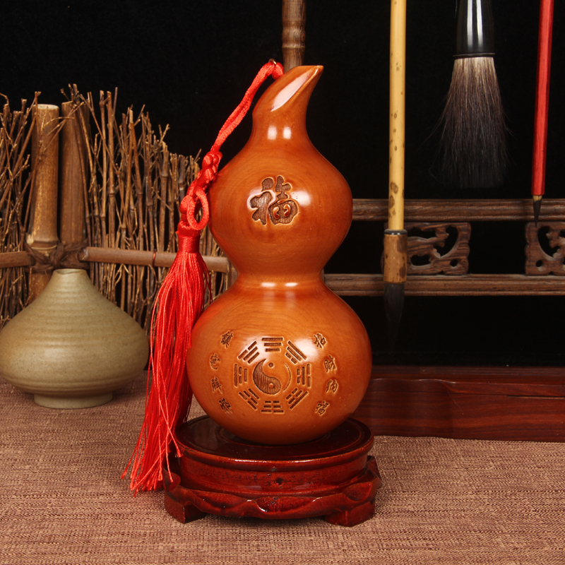 桃木葫芦摆件 镇辟宅安福实心葫芦摆件桃木饰品 实木葫芦客厅摆件