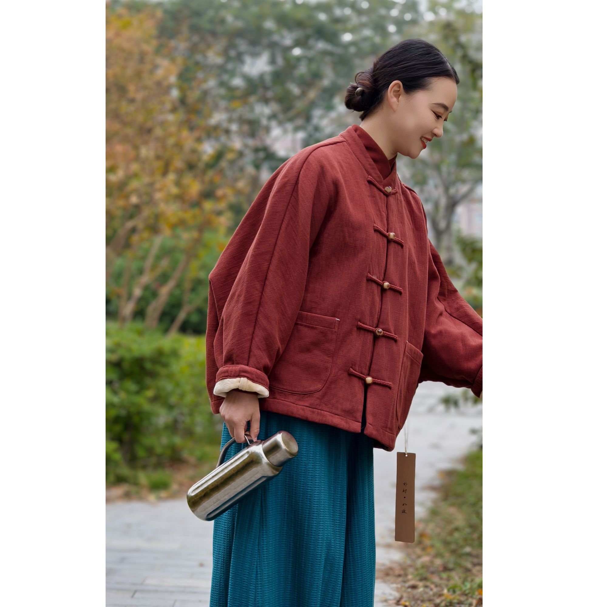 朴时.如故《纯棉加绒五盘扣上衣》