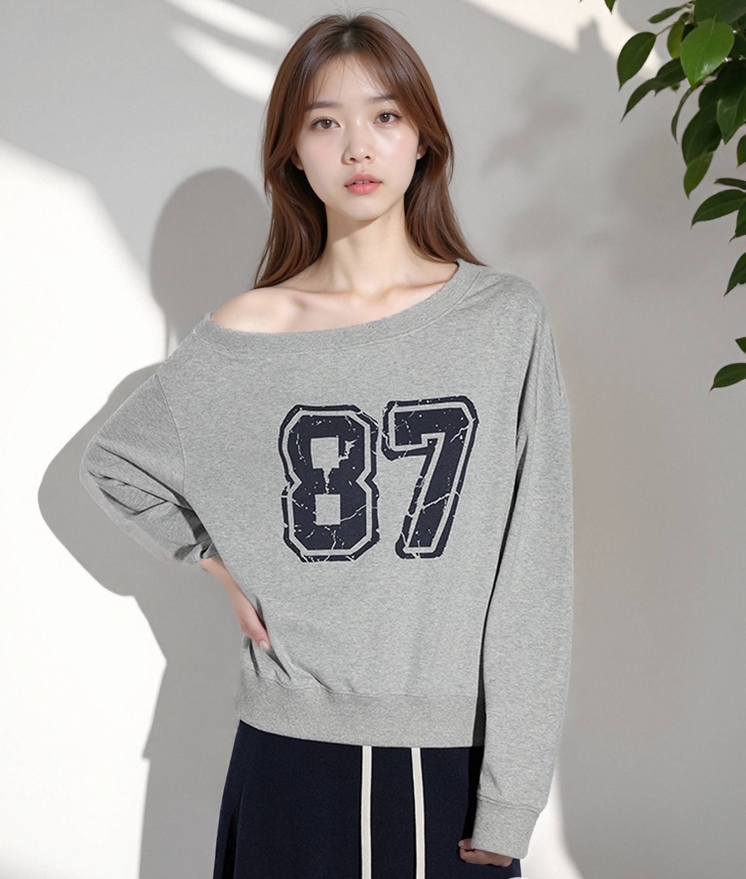 87号卫衣 丝柔棉双面布_美式校园斜肩圆领上衣