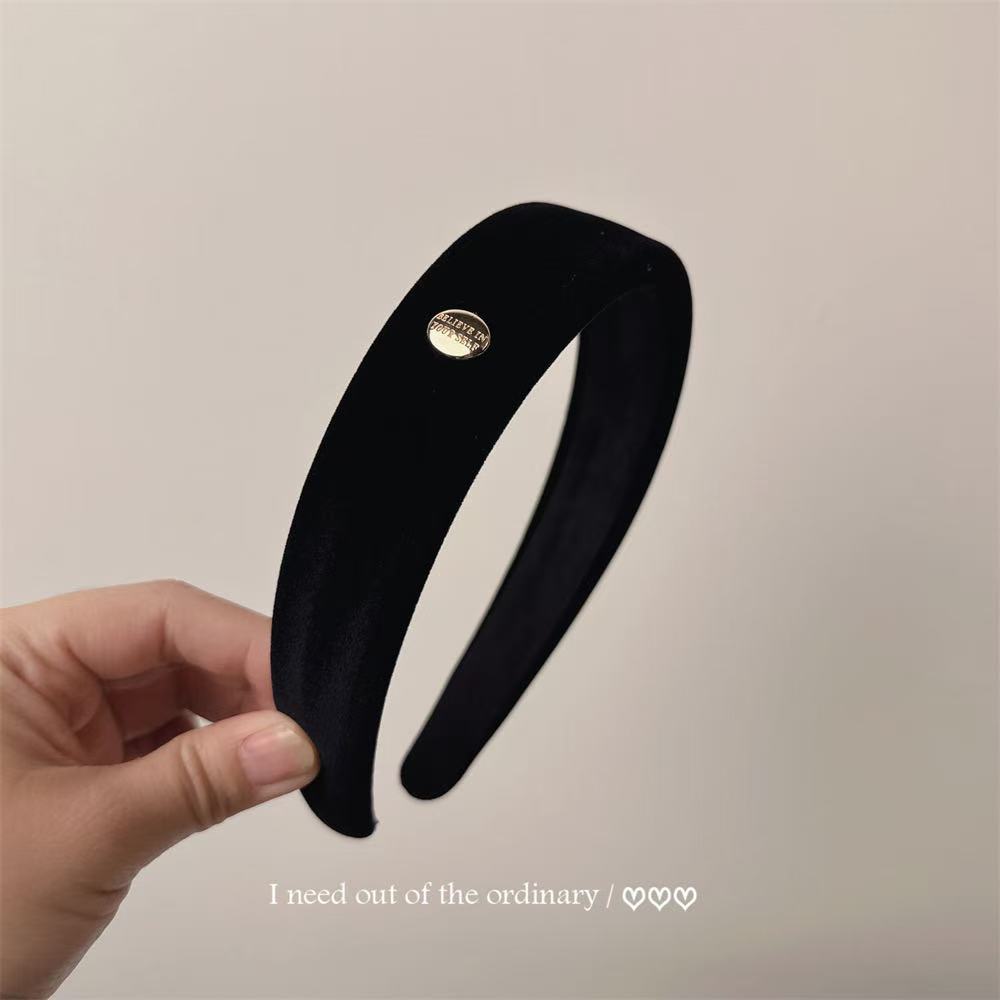 高级感黑色圆片丝绒头箍法式复古气质外戴压发发卡发箍