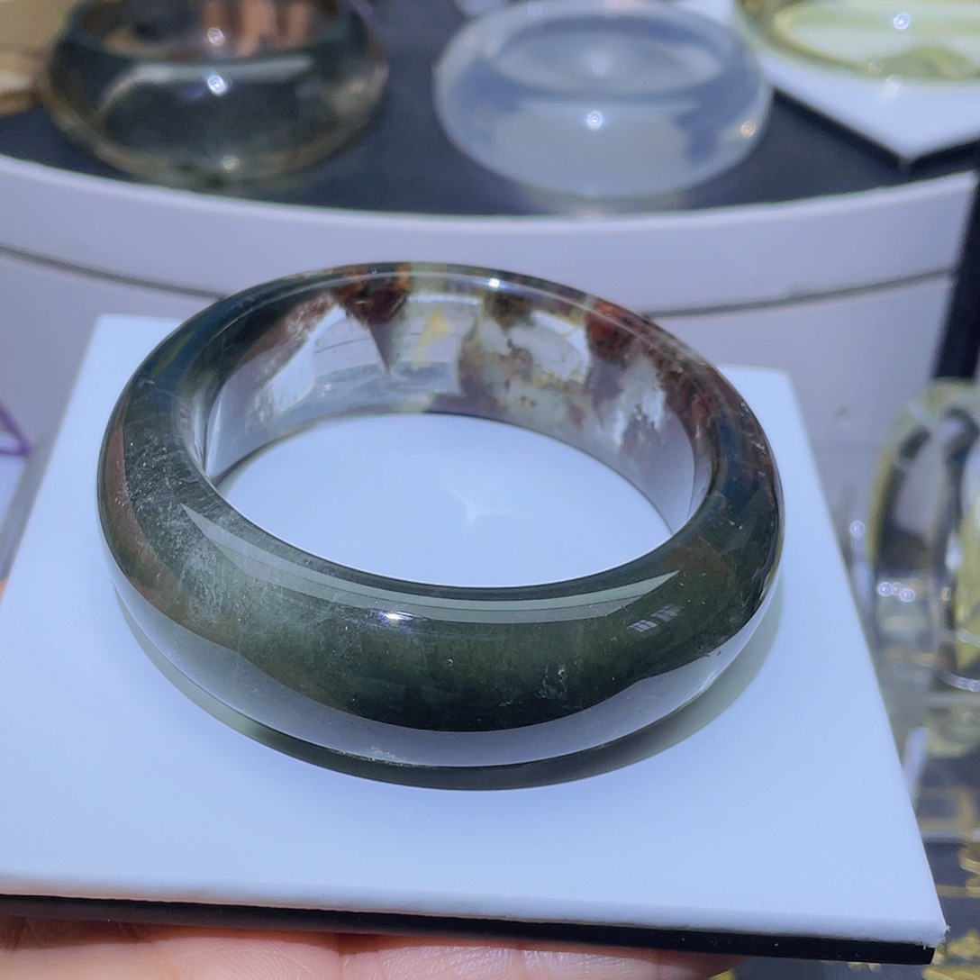 水晶手镯未镶嵌青**酒天然绿幽灵宽胎56圈