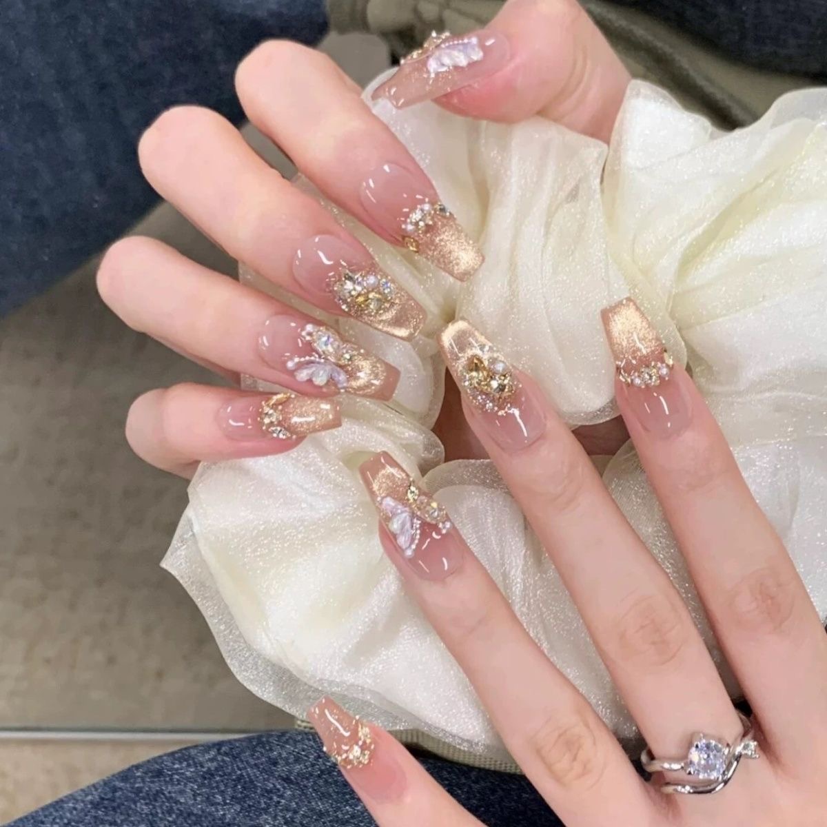 2025【烫金蝴蝶】纯手工穿戴甲精致美甲猫眼款式十片装