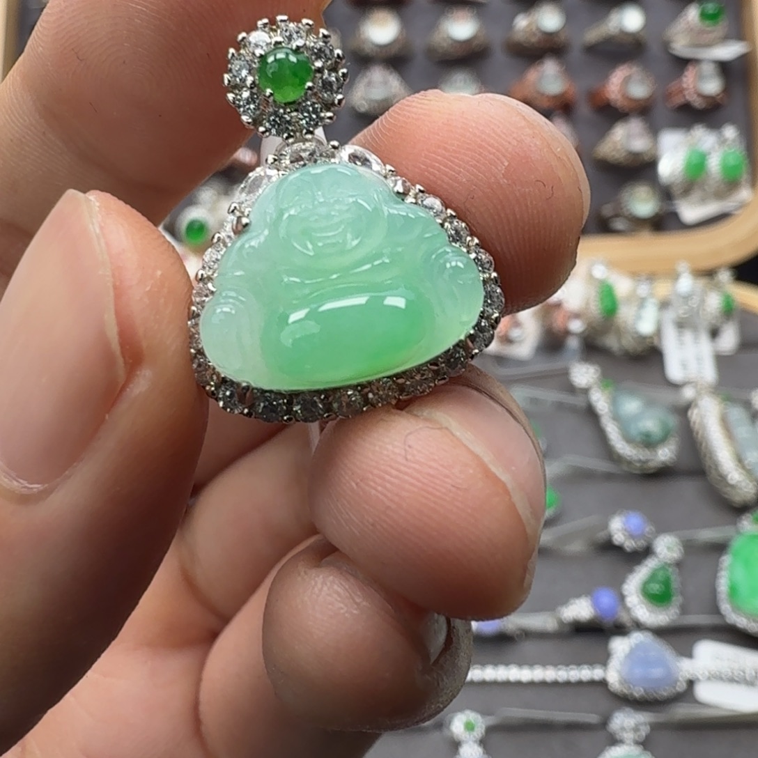 翡翠银S925镶嵌戒指天然缅甸翡翠A货