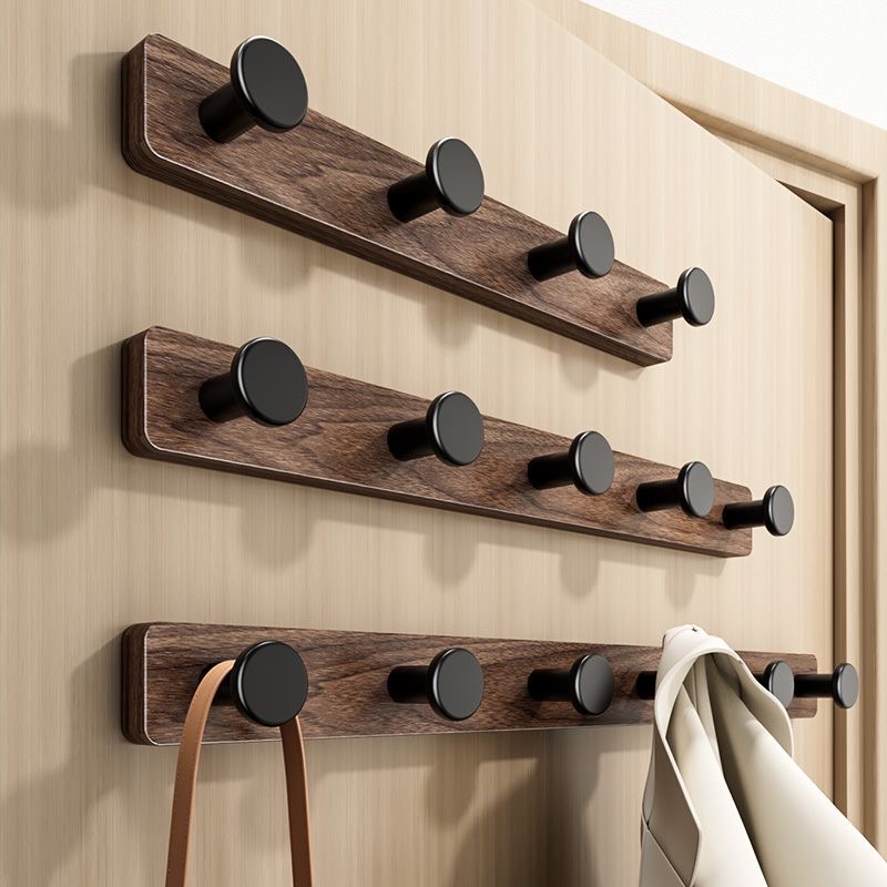 黑胡桃木挂钩试衣间免打孔进门玄关衣柜复古挂衣架壁挂收纳挂衣钩