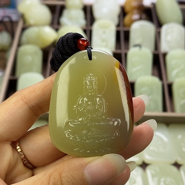 昆仑石双面观音牌