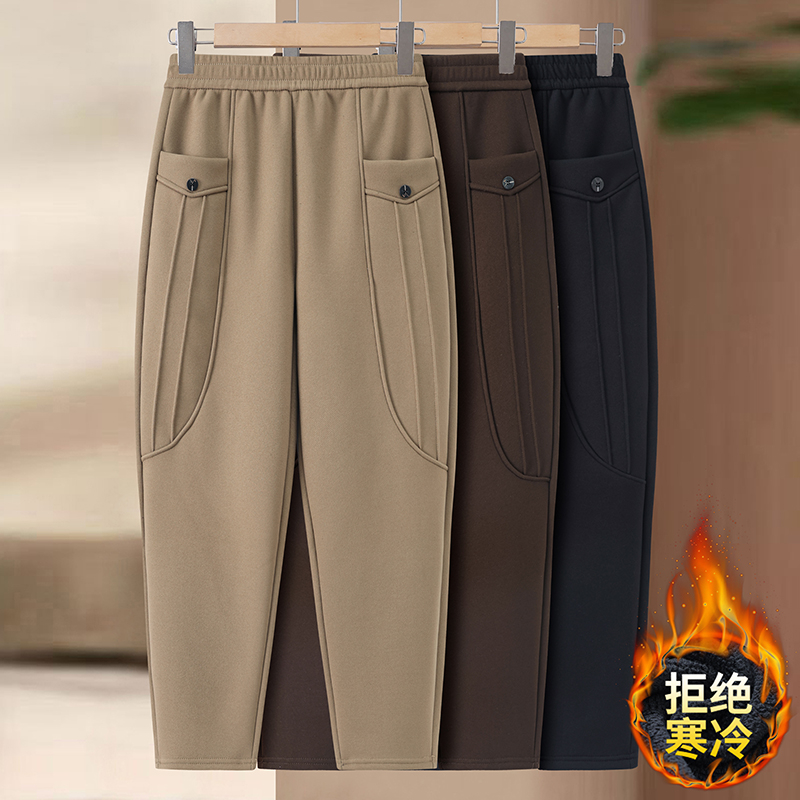 妈妈秋冬款裤子中老年女运动卫裤老年人奶奶裤松紧腰宽松加绒加厚