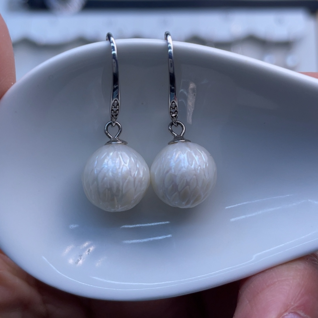 耳饰银S925镶嵌淡水珍珠