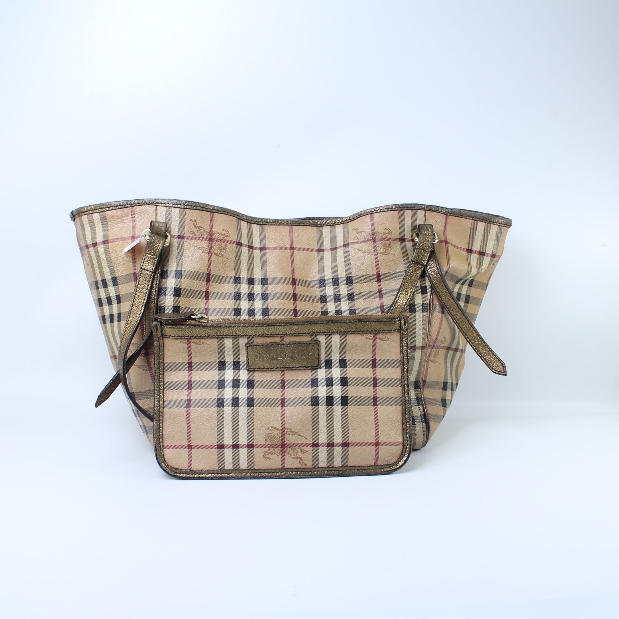 90新 BURBERRY/博柏利 战马格纹子母袋托特单肩腋下包