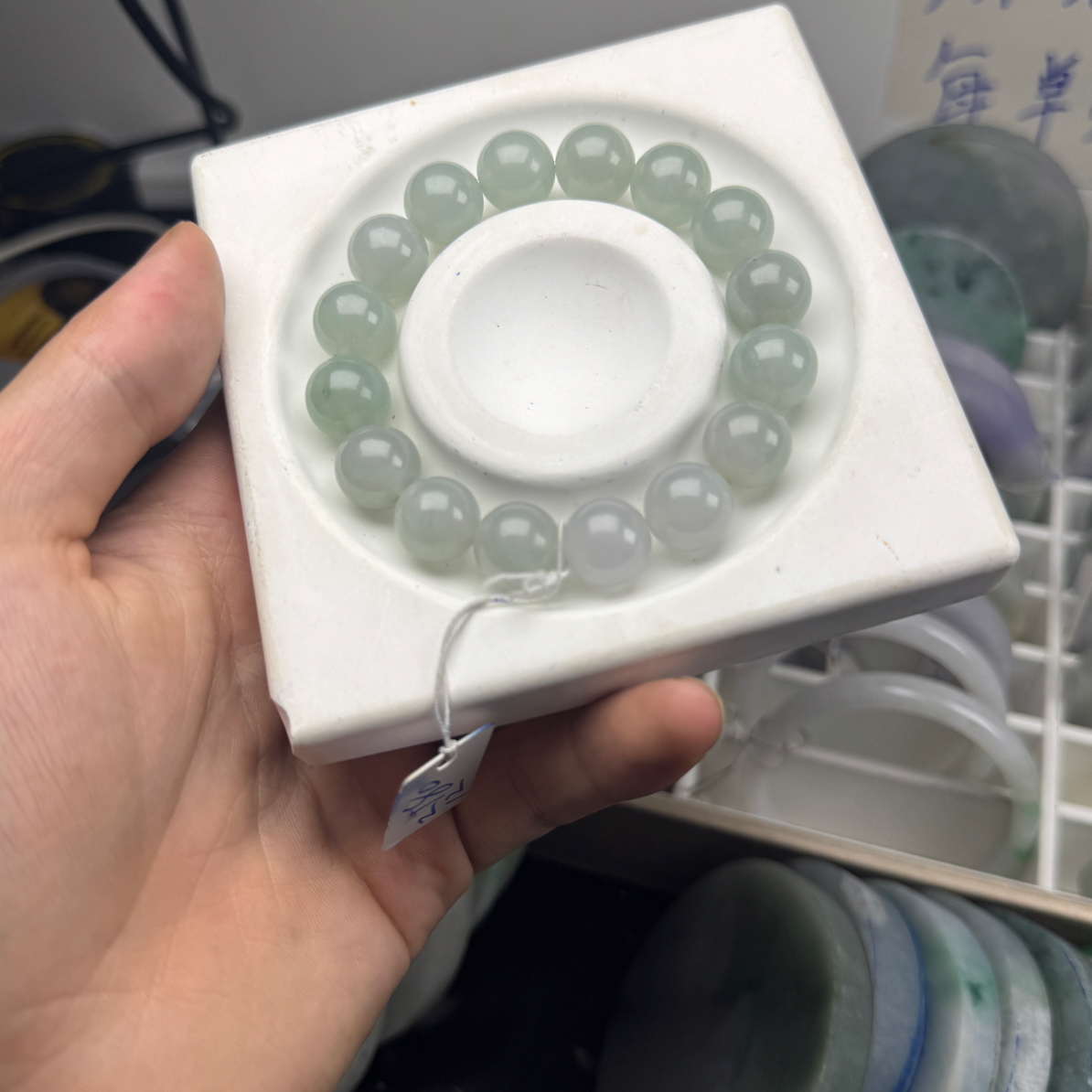 3号翡翠晴底手串A货12mm糯冰