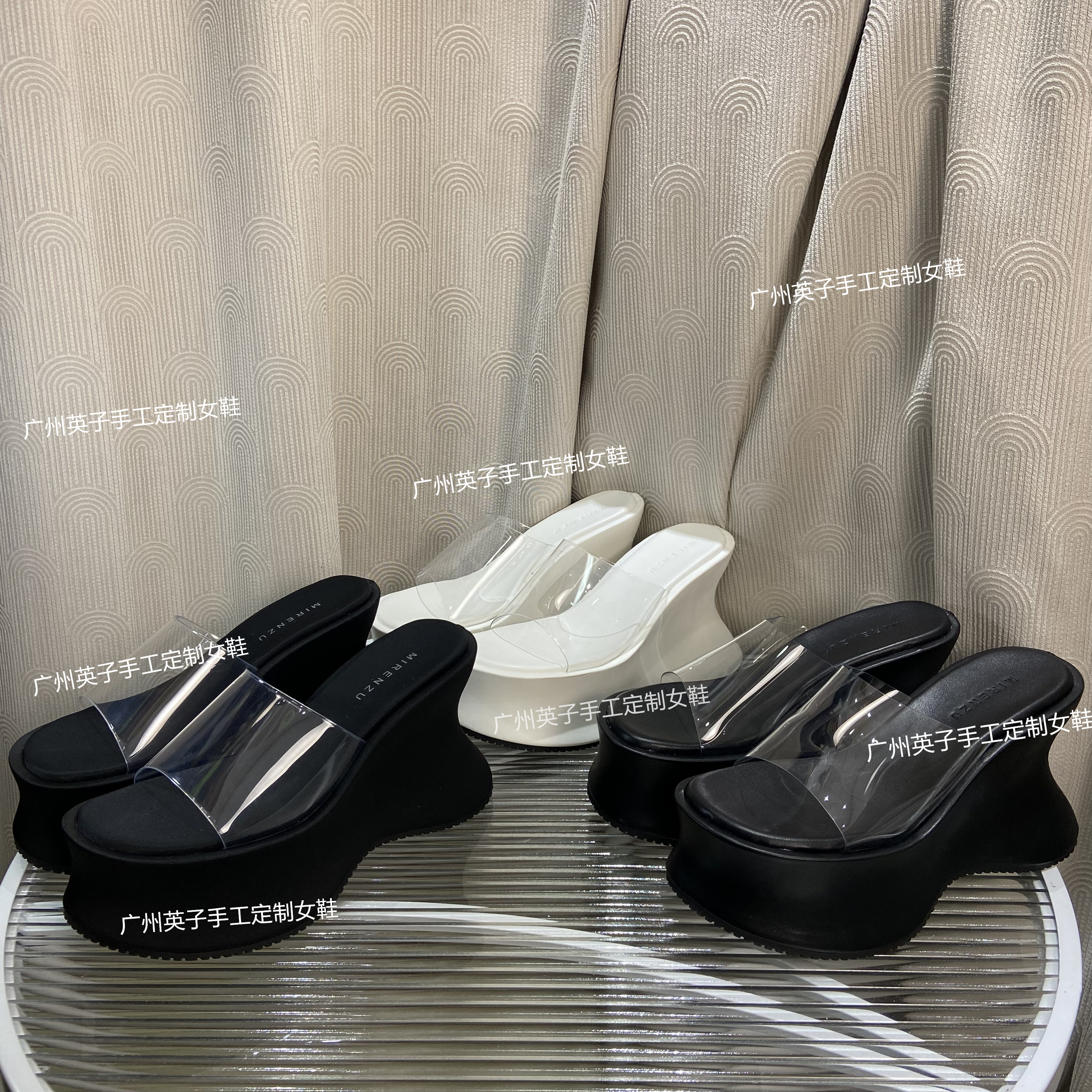 【雅木专属】8217-3厚底拖鞋女增高11公分~一字透明带松糕凉拖