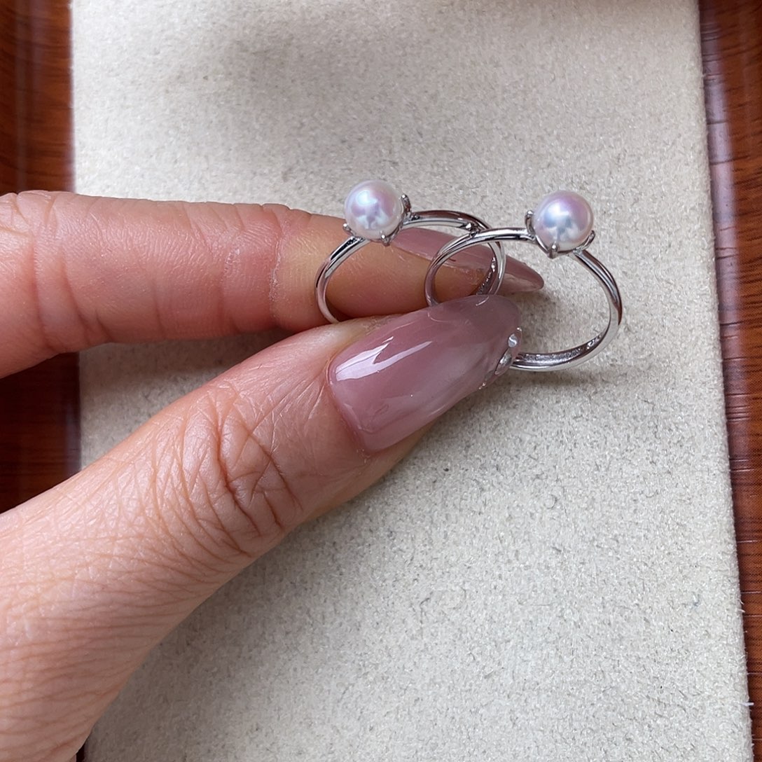 银S925镶嵌淡水珍珠戒指随机发