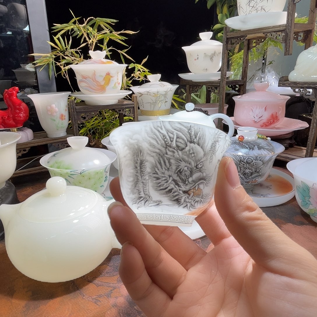 用***0冰晶璞玉素烧墨龙铃铛杯