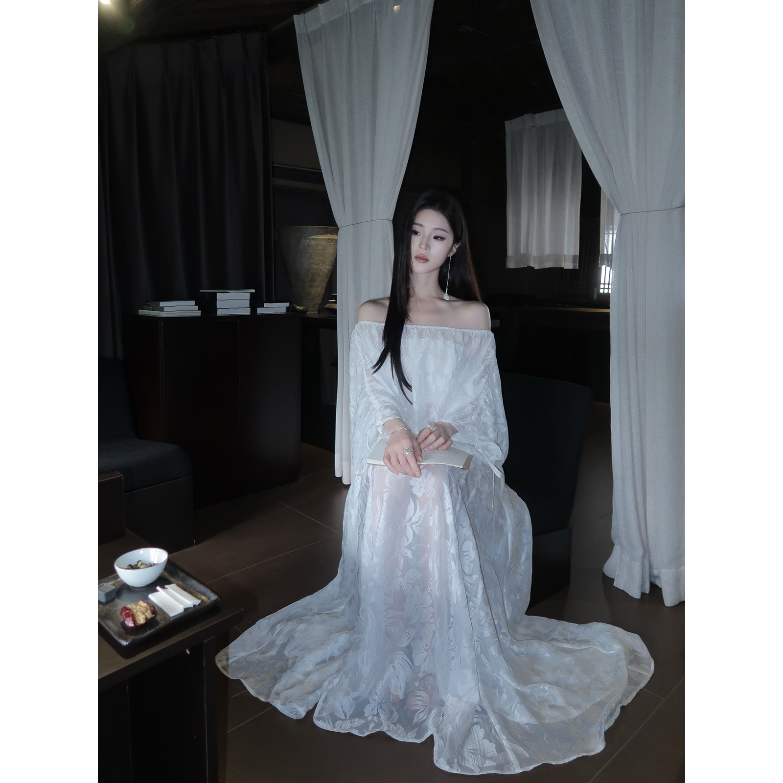 ICELOLLY一字肩长袖防晒衬衫两件套装裙子女夏大方得体穿搭一整套