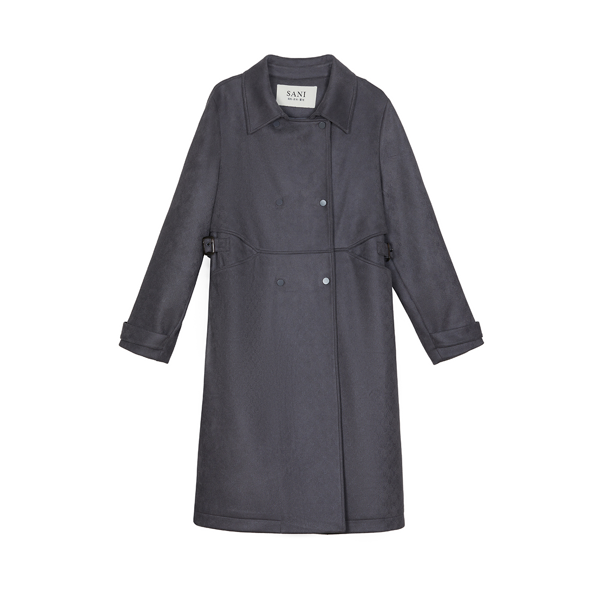 SANI秋冬仿麂皮绒压花英伦复古风风衣款外套28D102WT8269