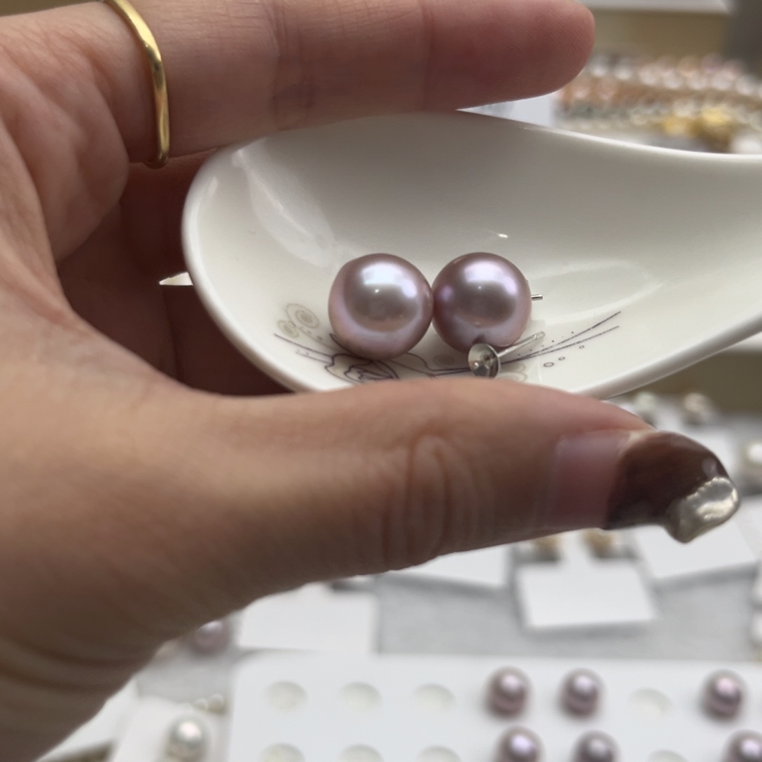 耳饰银S925镶嵌淡水珍珠