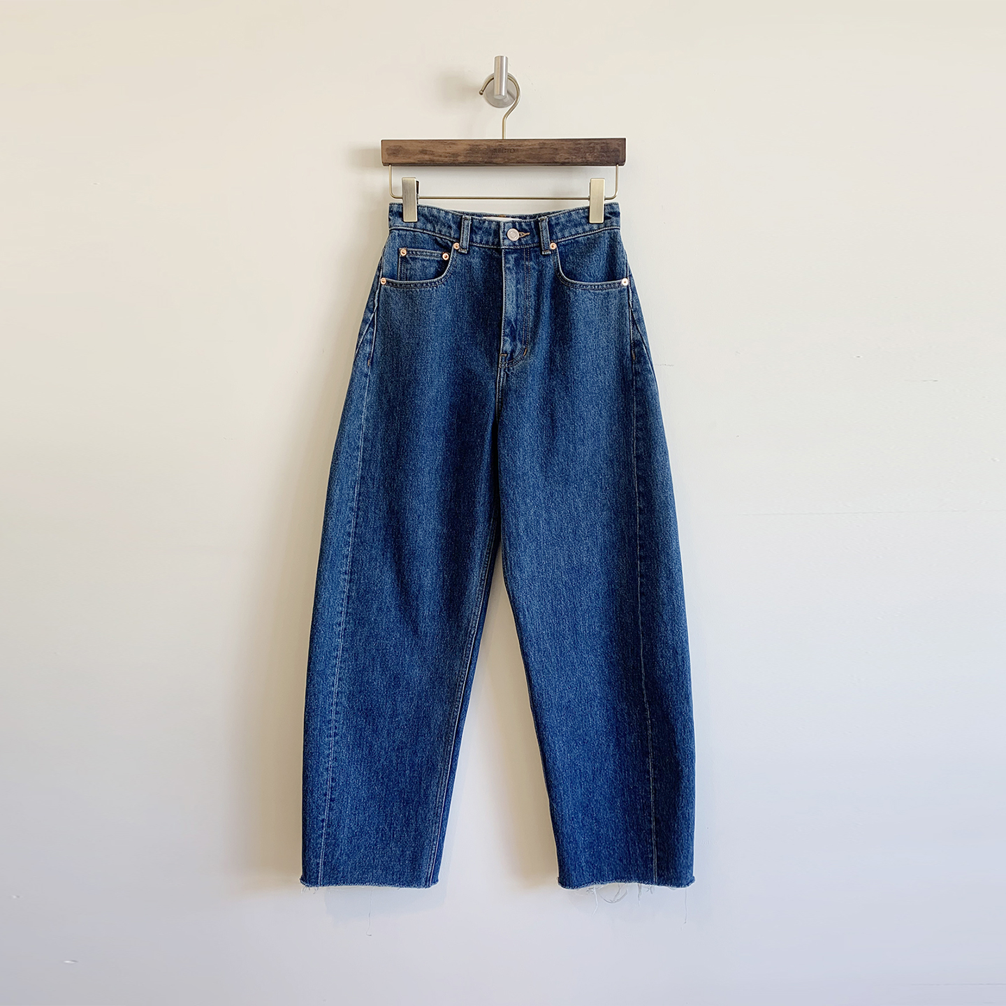 RECTO韩国设计师品牌25秋冬新款复古蓝弯刀萝卜裤镰刀牛仔裤