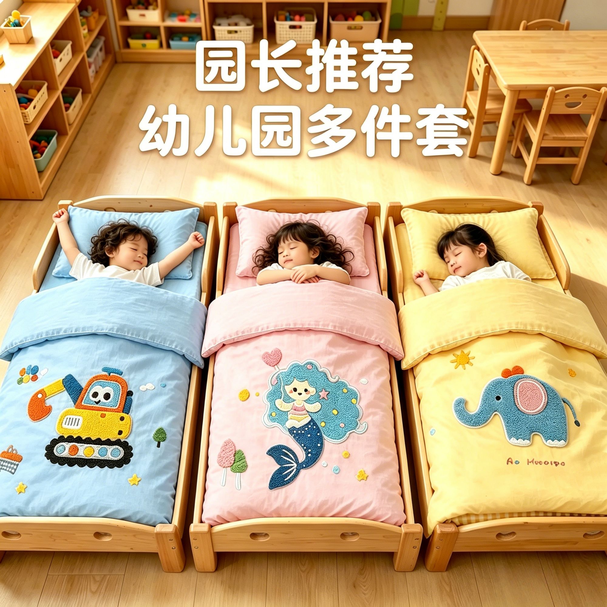 喜豆儿童幼儿园被子三件套入园专用床品多件套纯棉宝宝被褥六件套