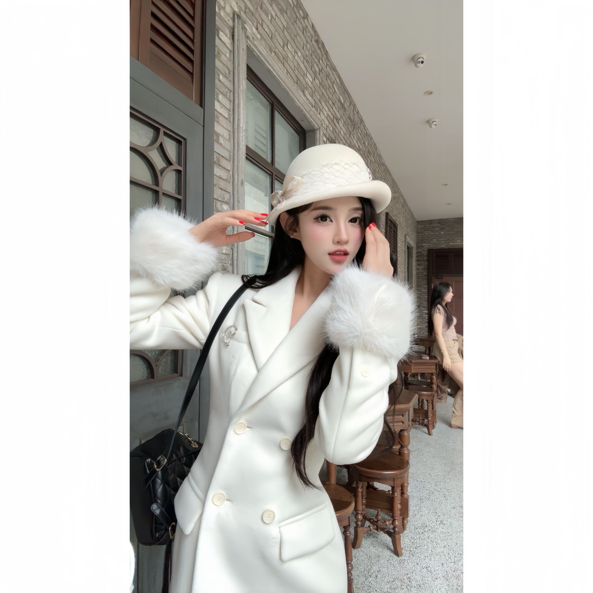 【C位千金】UM家白色沙漏收腰双面绒长款冬季长款气质高级呢子大衣