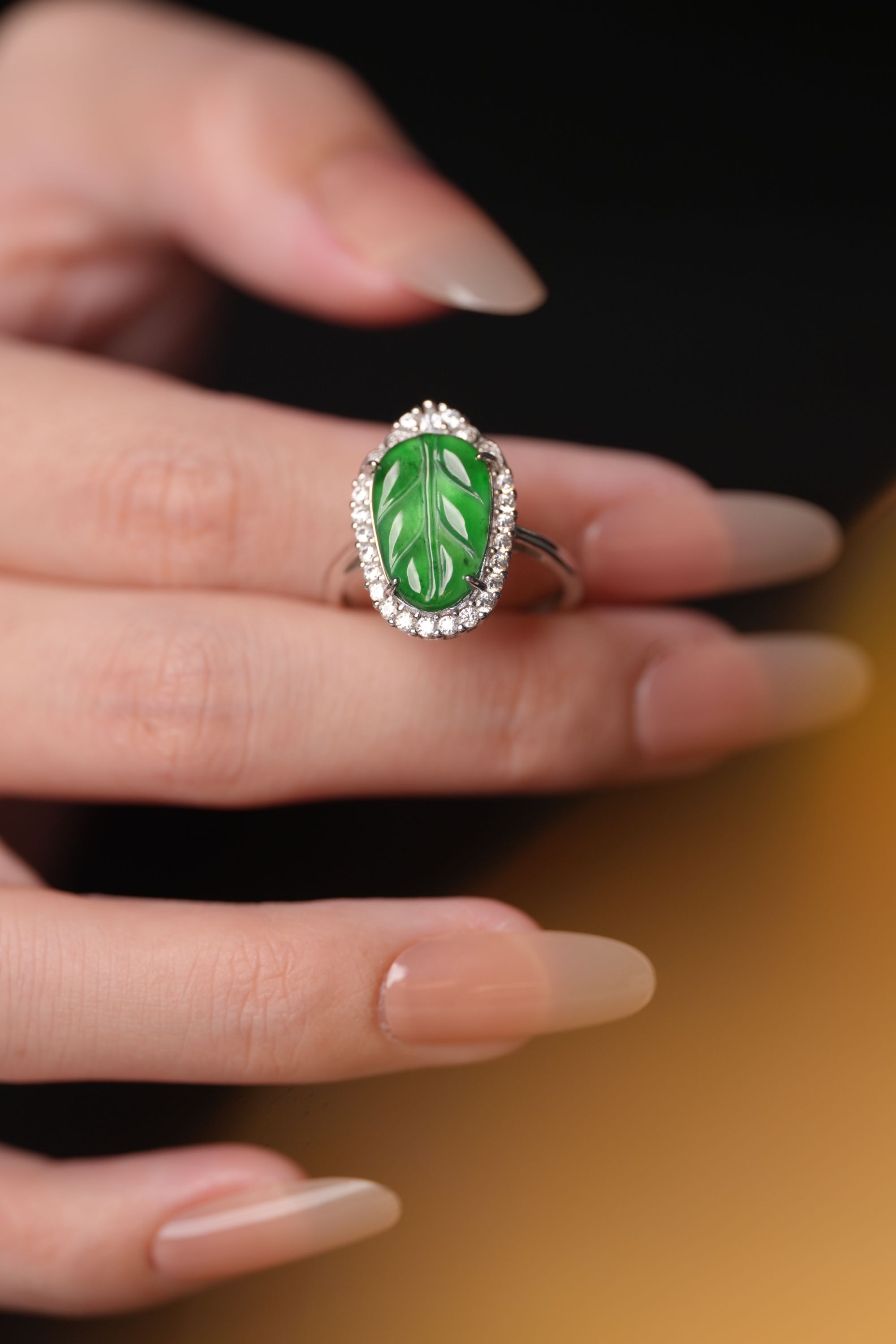 天然A货翡翠叶子戒指JZ250427-18（多样性发一）