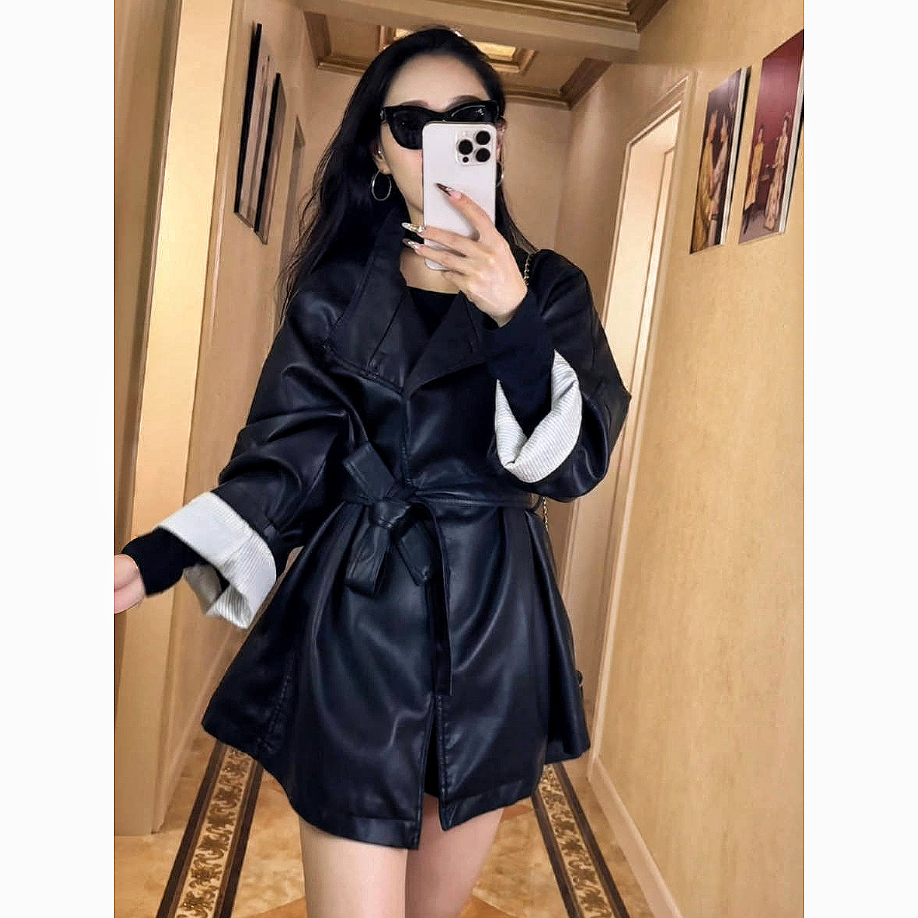 现货冬款长袖水洗皮系带绑带皮衣网红上衣城市机能风6216加绒加厚