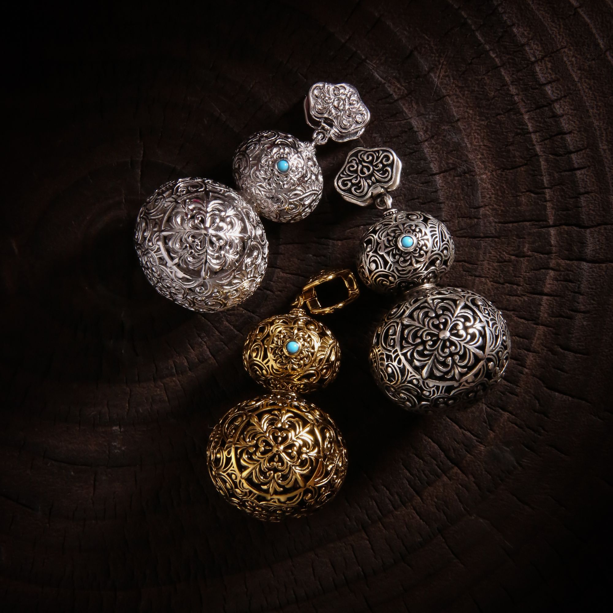 吊坠925银 M8314 精工蓝珠镂空祥云大葫芦吊坠