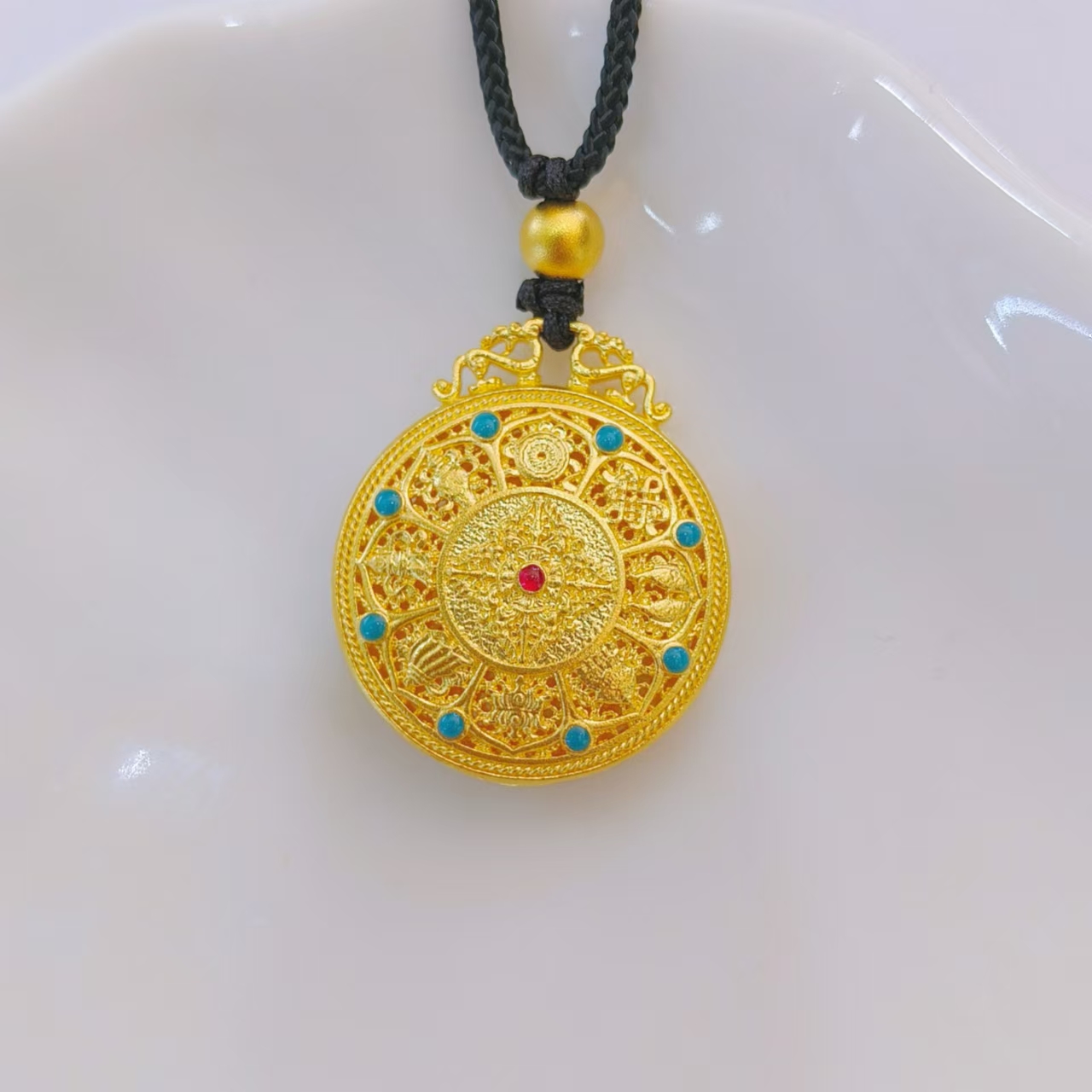 【富远黄金】足金古法珐琅八宝罗盘吊坠FYHD01010995