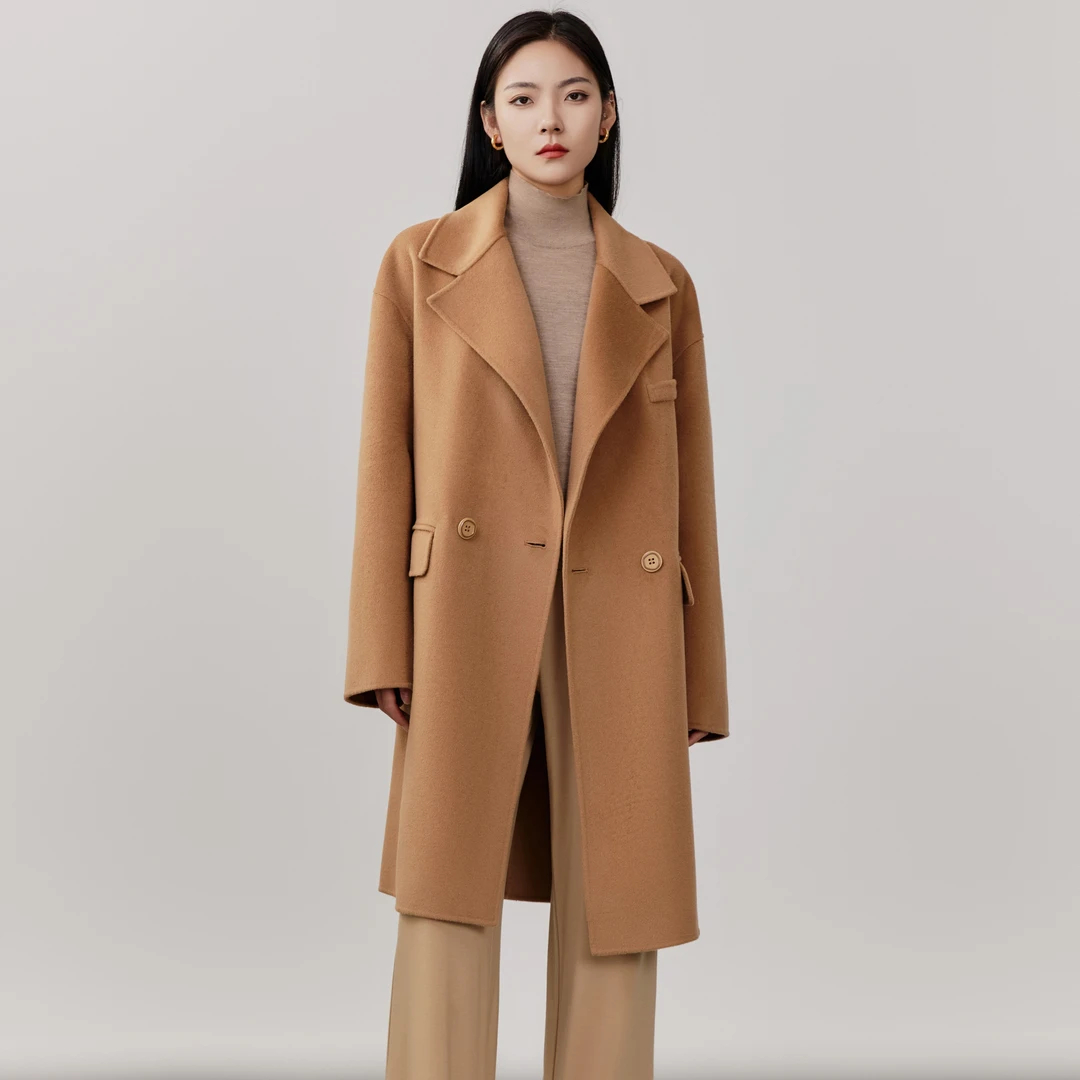 AMASS阿玛施纯羊毛高档经典中长款森女系双面呢大衣外套5400858