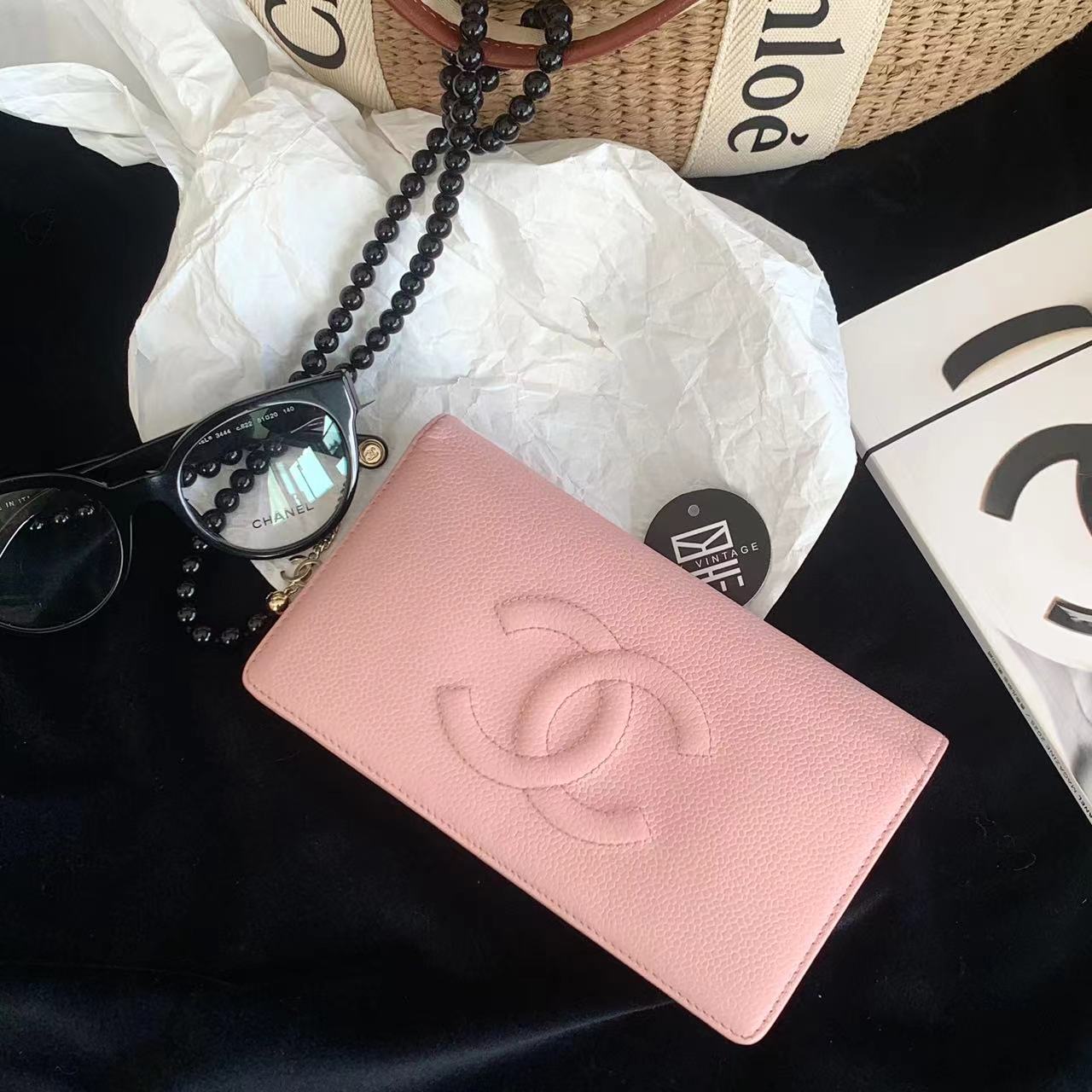 95新 Chanel/香奈儿 粉色鱼子酱钱包 11cm 18987184
