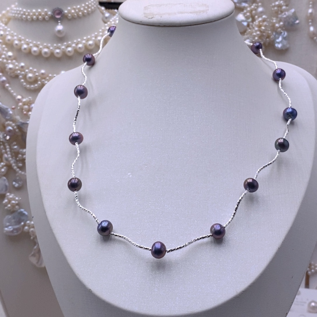 银S925镶嵌淡水珍珠耳饰项链