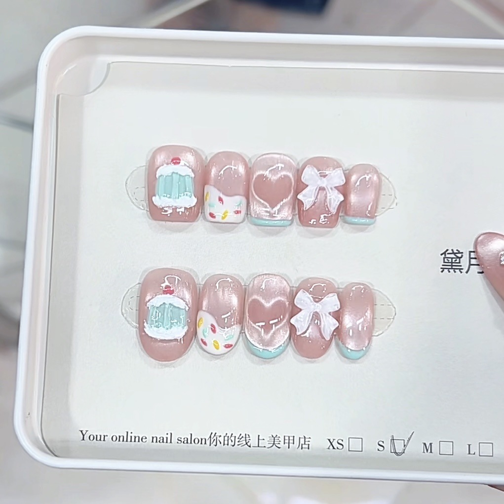 3000 NAIL “薄荷奶酪”设计师高定原创纯手工高级感猫眼显白穿戴甲