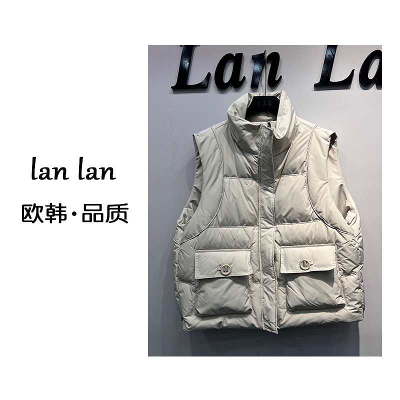 琪琪-冬上新【面包口袋白鸭绒马甲】韩版小众高级感面包口袋马甲