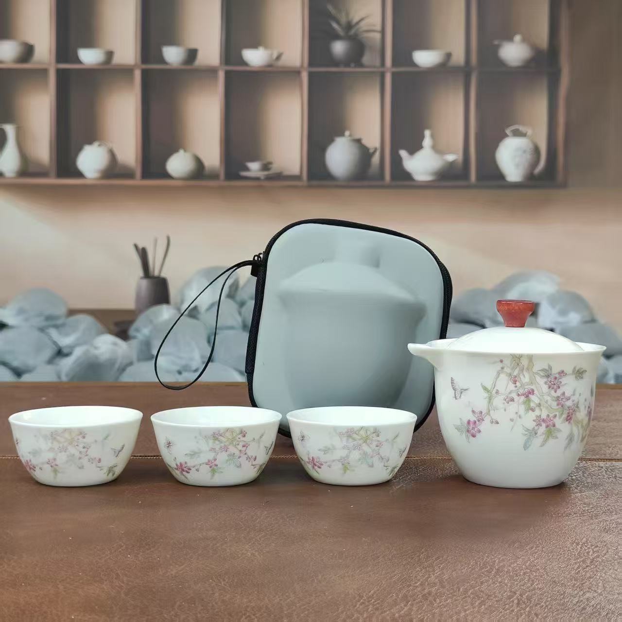 LH0043-紫藤花便携旅行套一壶三杯带包福利品