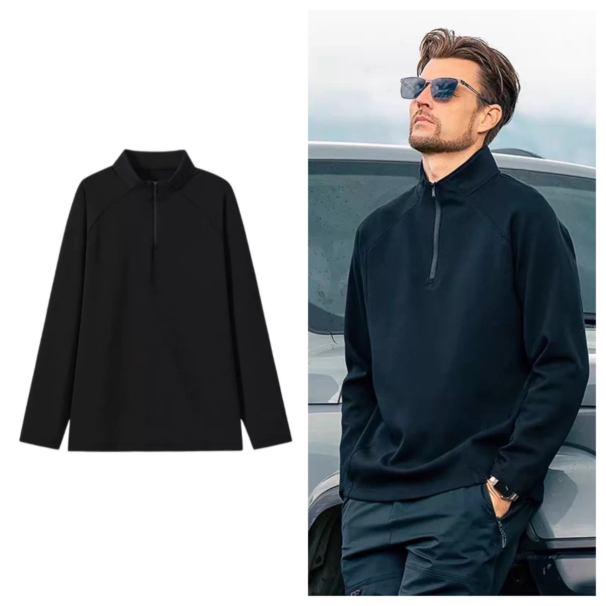 【8090】 男女同款 半拉链立领休闲打底 外穿内搭