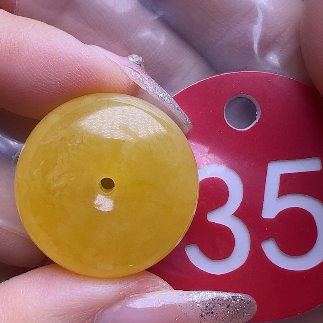 未镶嵌蜜蜡珠宝奇石微花粉23mm鸡油黄平安扣