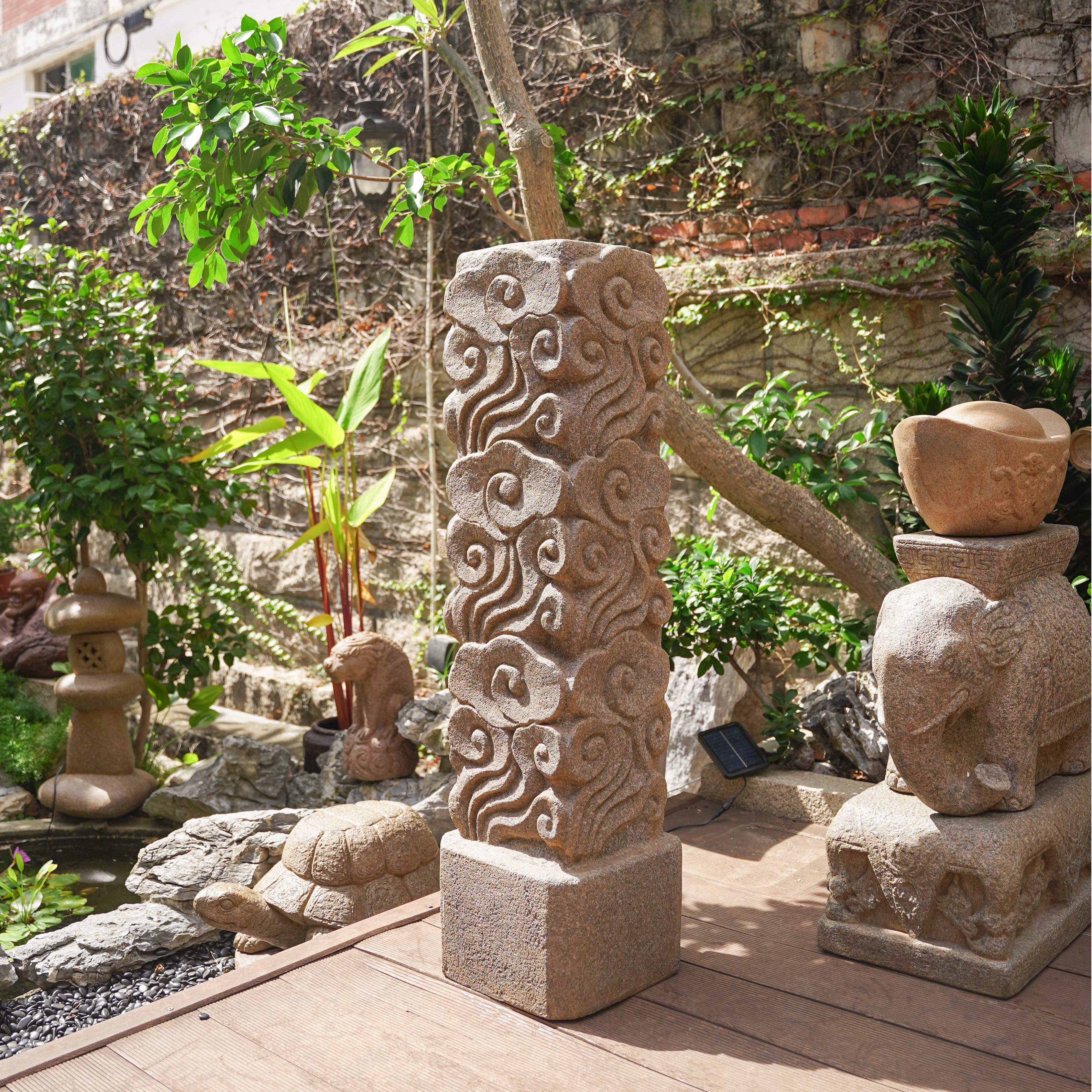 浮雕祥云柱禅意茶室庭院空间造景摆件