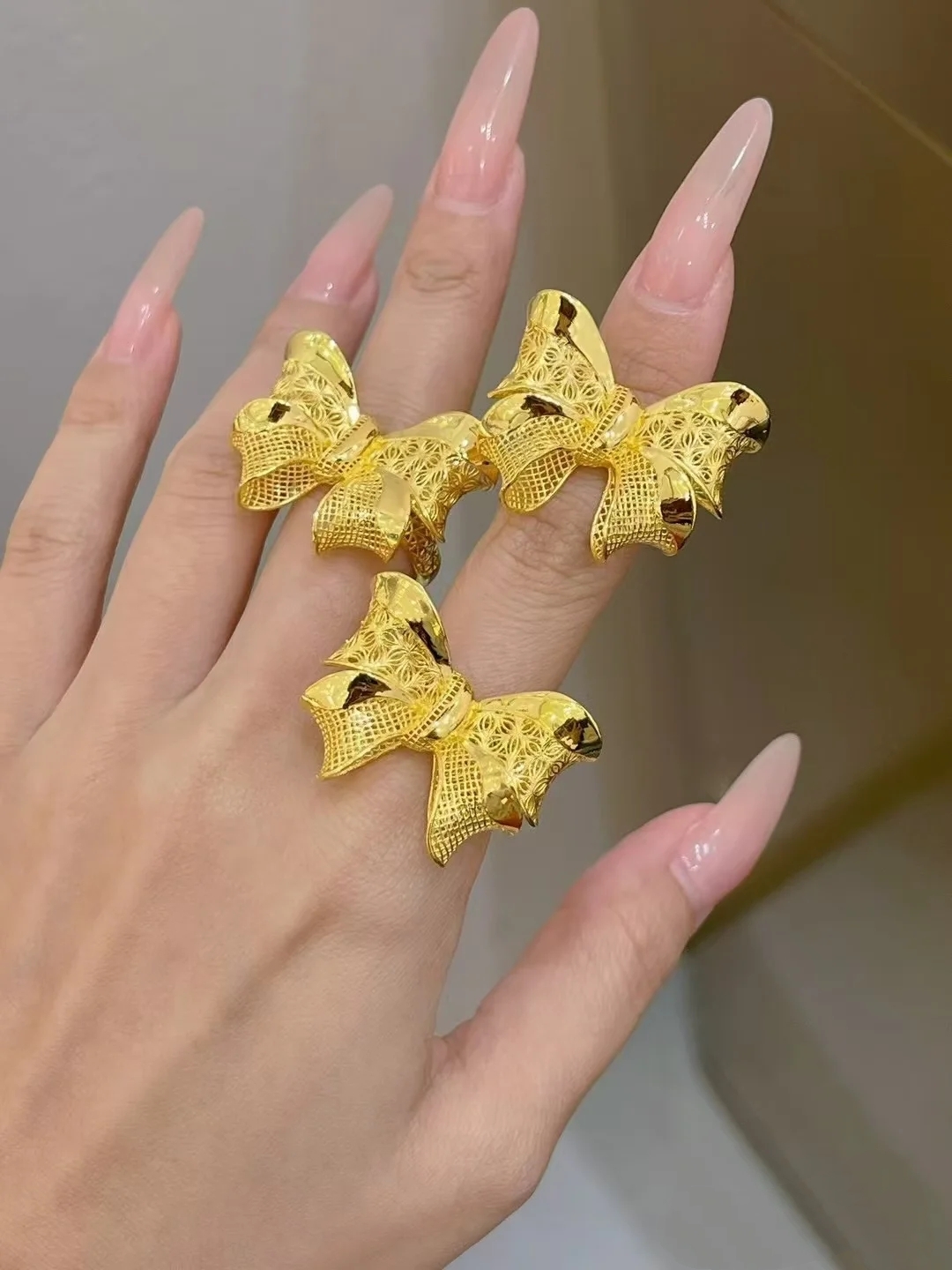 足金花丝蝴蝶结戒指