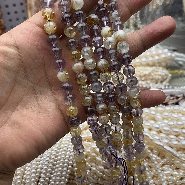 未镶嵌玛瑙/玉髓珠宝半成品一条8mm紫黄晶