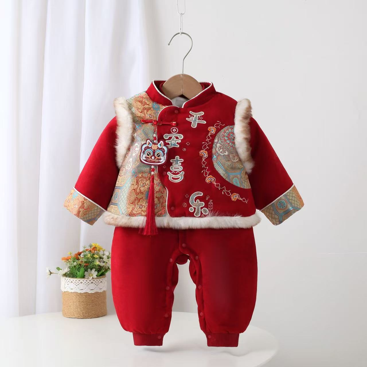 福利上新！！！冬款加绒加厚婴幼儿男女宝宝平安喜乐厚棉连体衣