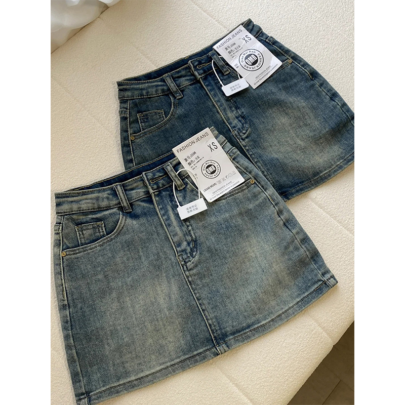 复古牛仔短裙女2025夏季新款高腰a字显瘦性感辣妹紧身包臀半身裙