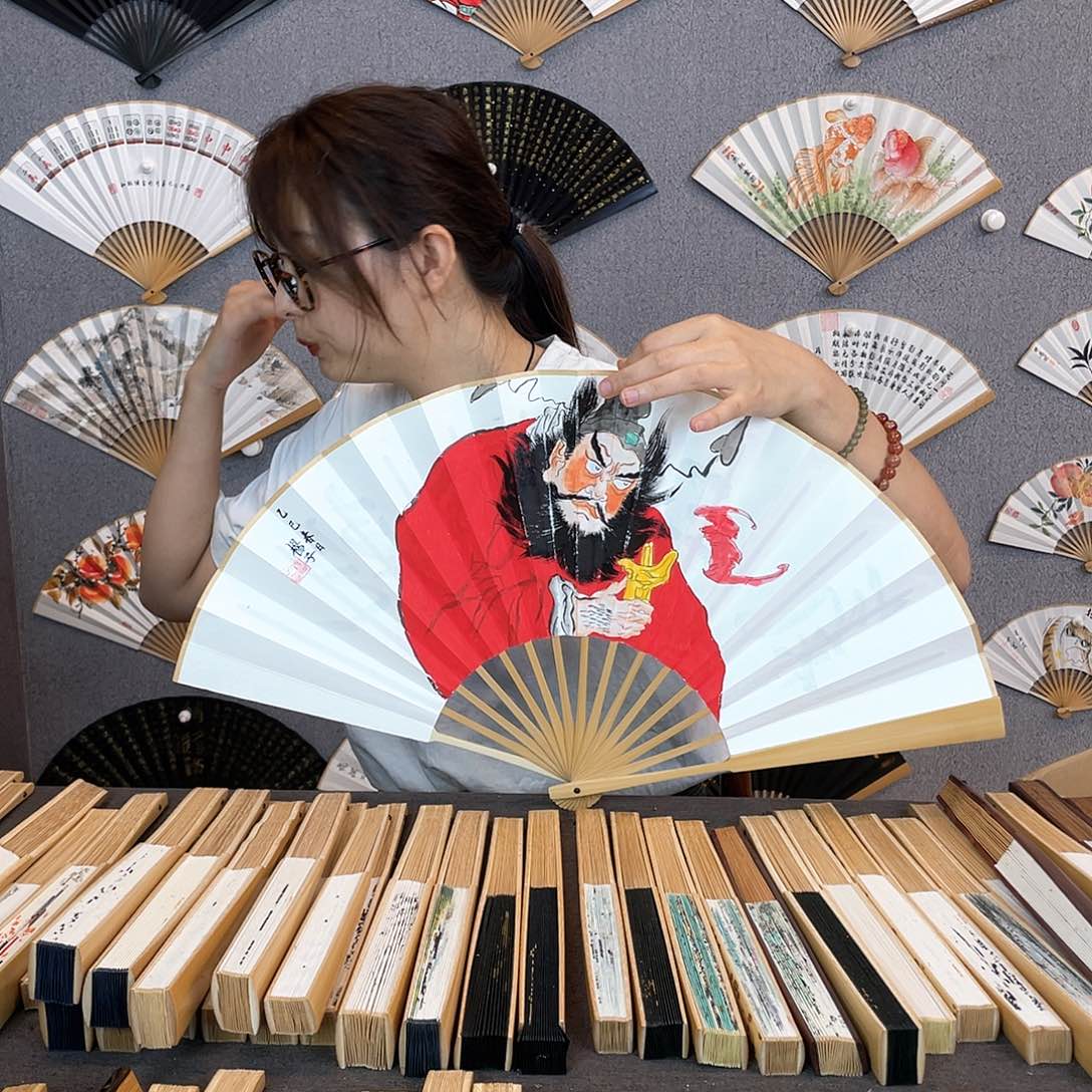 书法10寸玉竹-纯手绘-文玩扇骨（默认粘好）