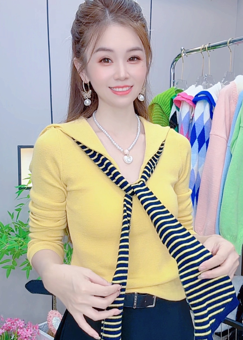 516#气质百搭修身针织上衣