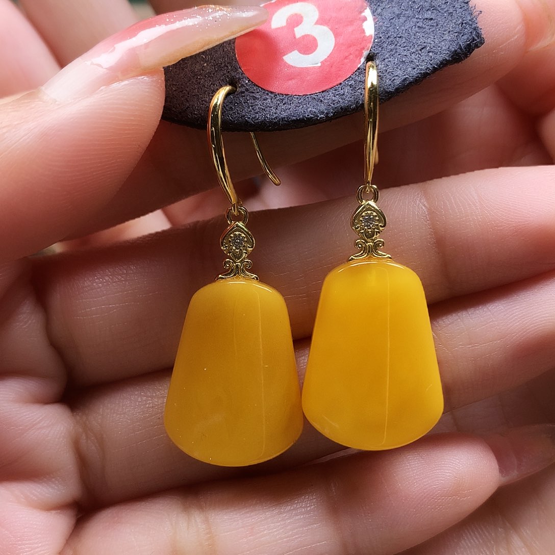 蜜蜡耳饰银S925镶嵌耳坠