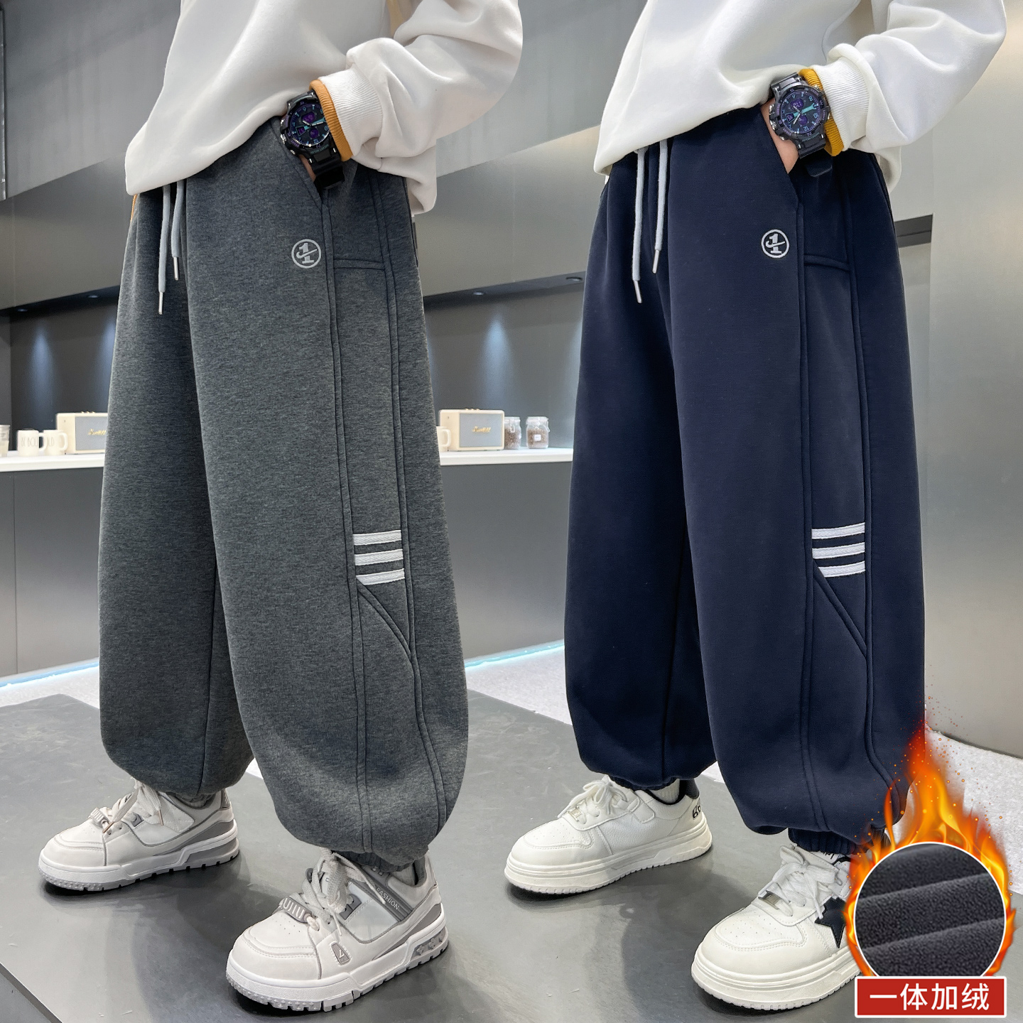 2025新款冬季加绒儿童运动裤男女童保暖休闲裤时尚百搭长裤