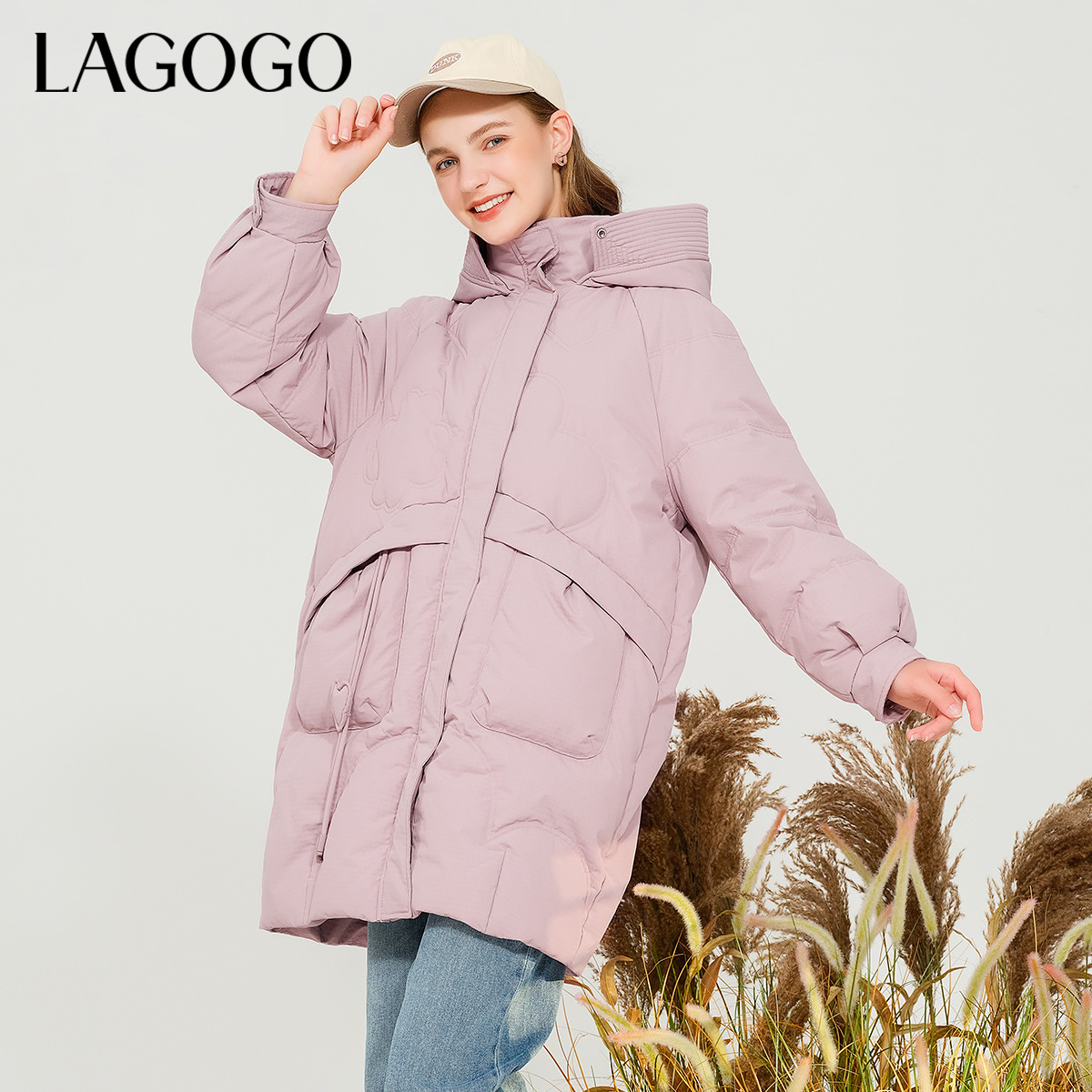 双门襟女长袖拉链修身显瘦百搭长款连帽羽绒服NCYY33YD31