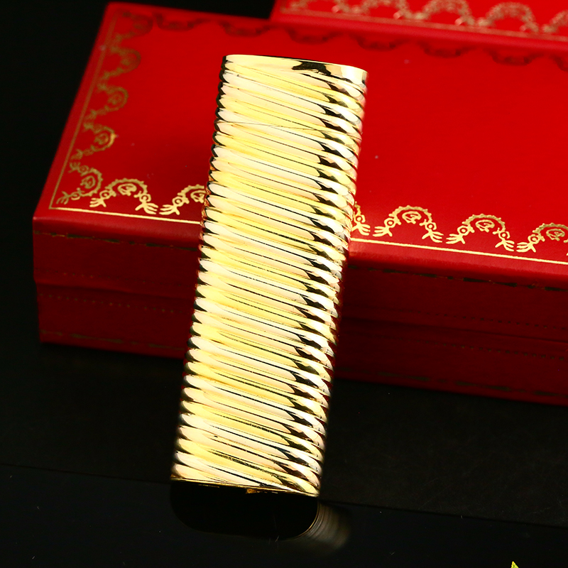 充气体打火机真金三色金斜条纹顶盖钻圈鸡血石长款圆柱稀有时尚
