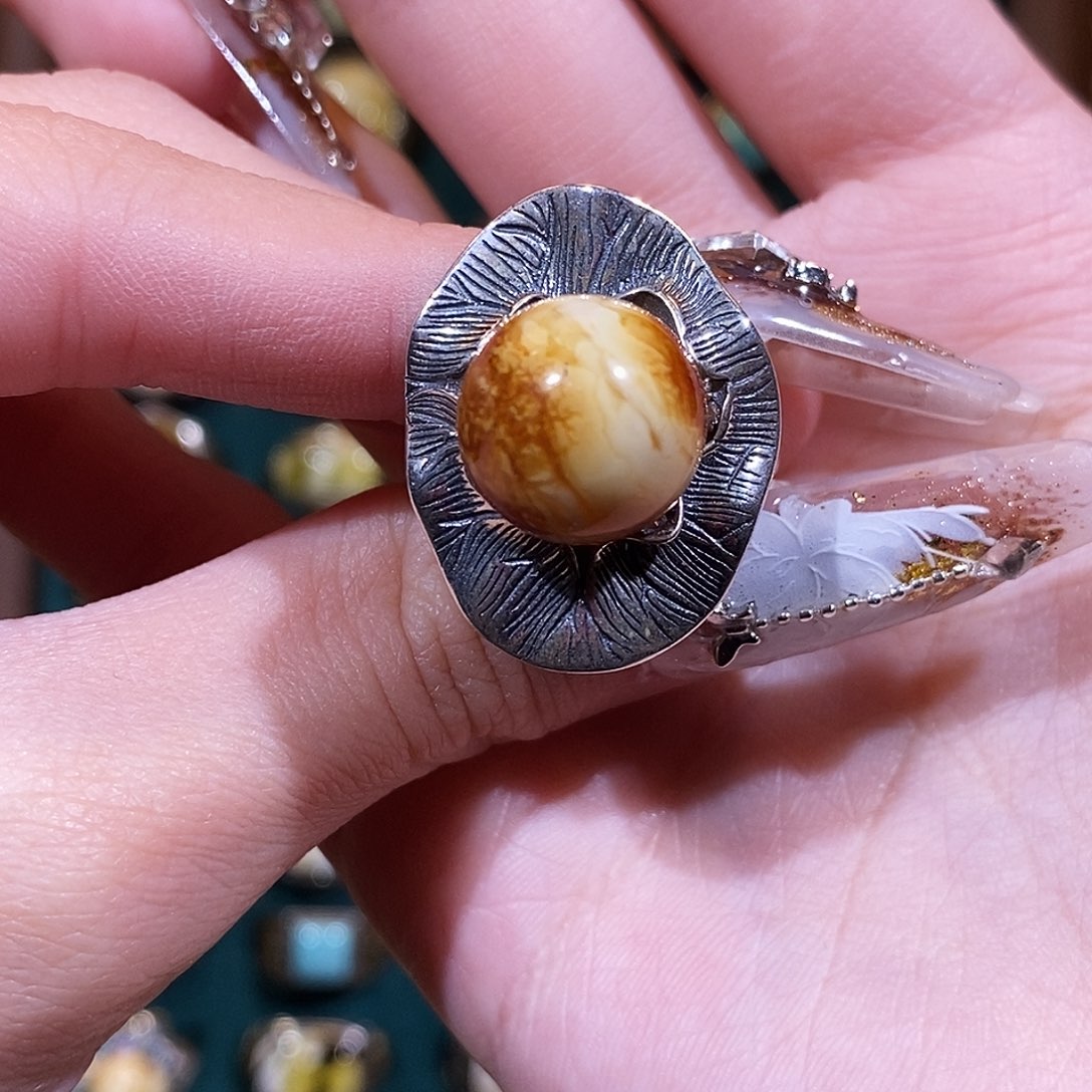 琥珀戒指银S925镶嵌D****戒指