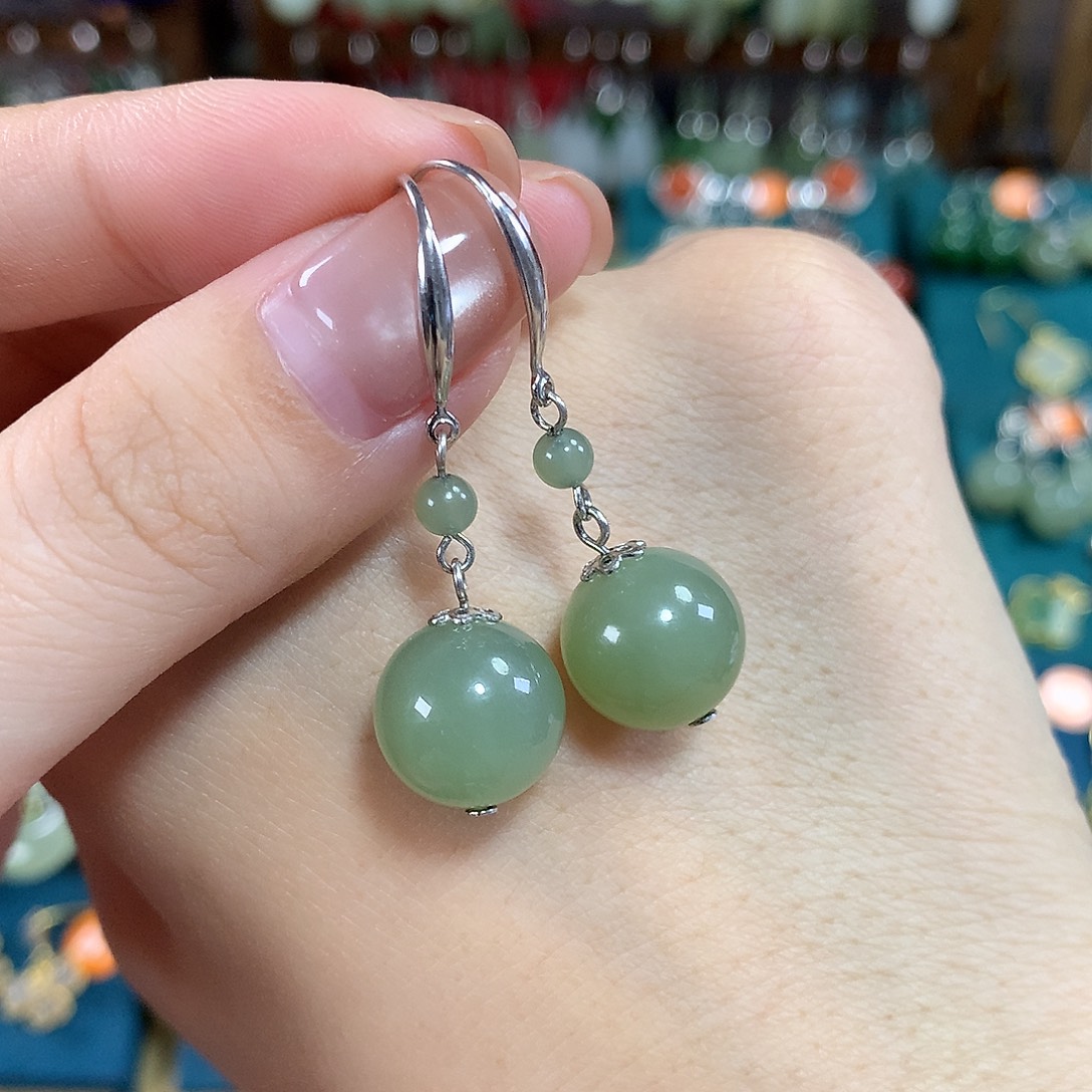 和田玉银S925镶嵌耳饰卡12mm左右