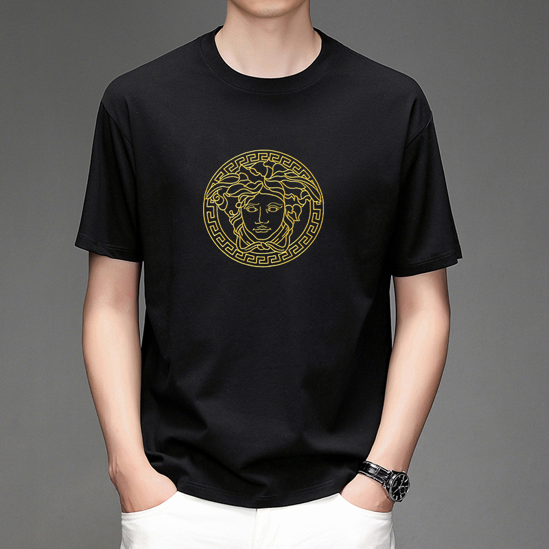 【品牌促销]轻奢高端潮流夏季新款刺绣男士短袖T恤时尚长绒棉半袖